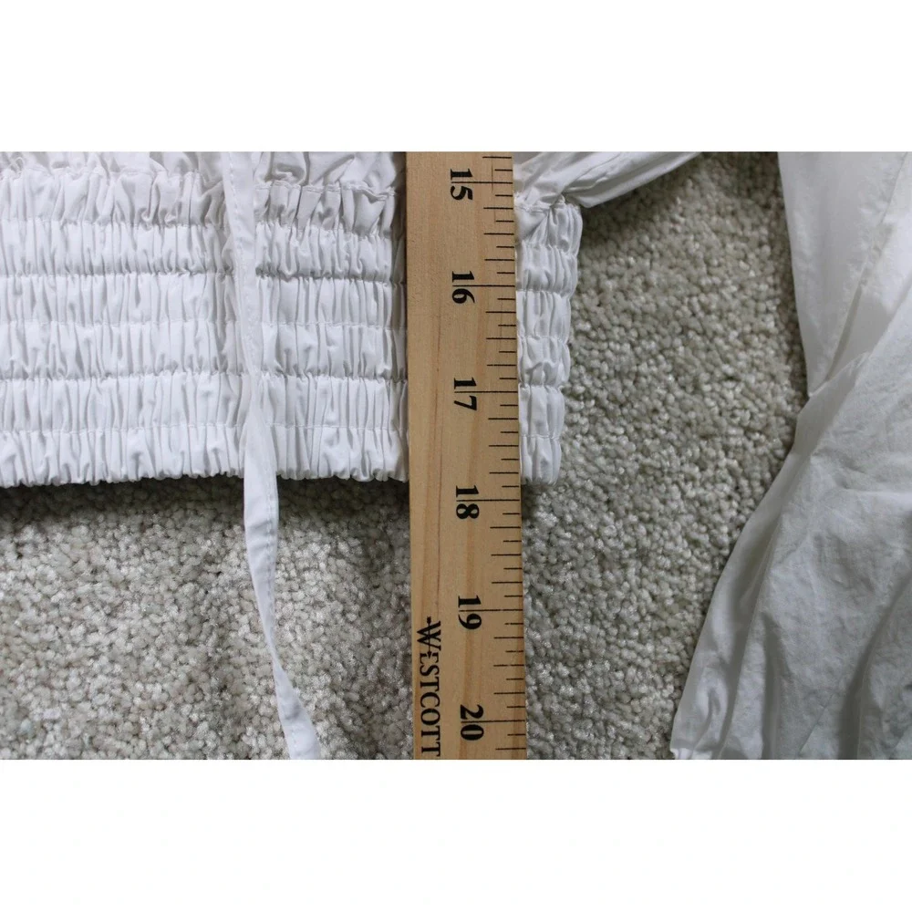 Zara Trafaluc Collection‎ Womens M White Lace Up Smocked Cotton Top Peasant Boho